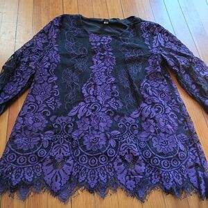 Alfani Purple Lace Long Sleeve Overlay Top